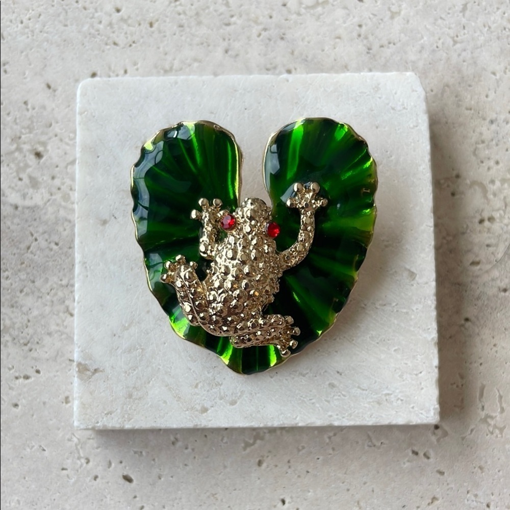 Saks Fifth Avenue Green and Gold Frog Brooch